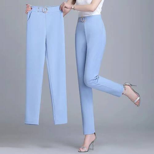 Office Lady Elegant Solid Straight Pants Spring Autumn Women