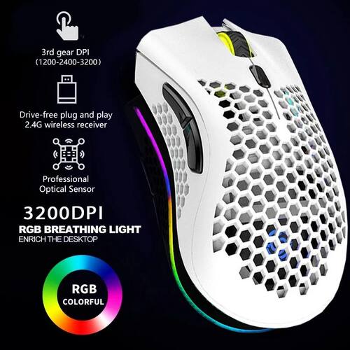 2.4G Wireless Mouse RGB Light Honeycomb Gaming Mouse Recharg