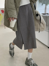 Circyy Long Skirts Knitted Irregular Beige A-Line Casual Mid