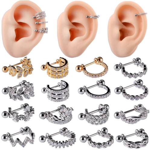 1pcs Surgical Steel Barbell With CZ Hoop Ear Tragus Cartilag