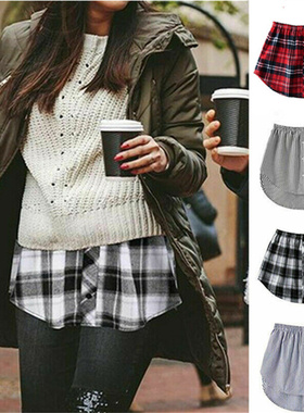 Women Men Stripe Plaid Skirt Shirt Extenders Adjustable Fake