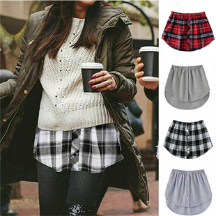 Women Men Stripe Plaid Skirt Shirt Extenders Adjustable Fake