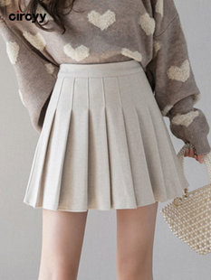 Circyy Pleated Skirt High Waist A-Line Solid Casual Black  S