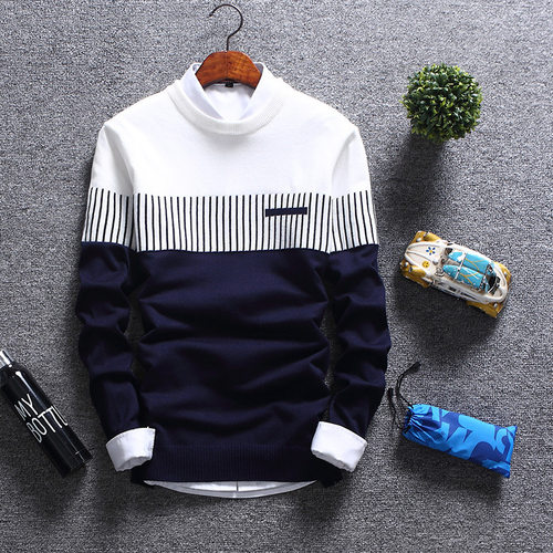 2022 New Men's Autumn Winter Pullover Wool Slim Fit Striped