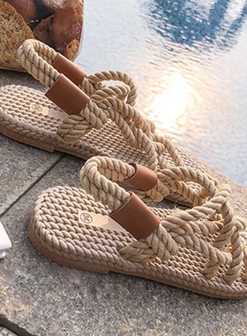 Sandals Woman Shoes Braided Rope with Traditional Casual Sty