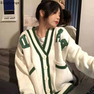Knitted Cardigan Sweater Women Vintage Neck Female Houndst