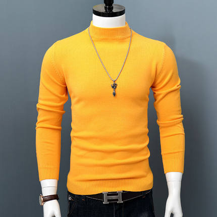New Men Autumn Winter Korean Pure Half Turtleneck Pullover
