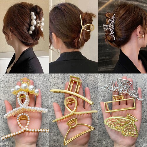Pearl Hair Claw Set Clip for Women Gold Color Hairpins Metal