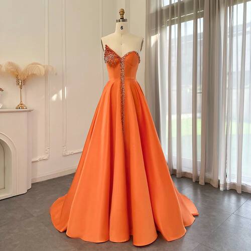 Sharon Said Elegant Orange Satin  Evening Dress Luxury Dubai