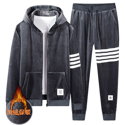 2 Pieces Sets Tracksuit Men New Brand Autumn Winter Thick Ho