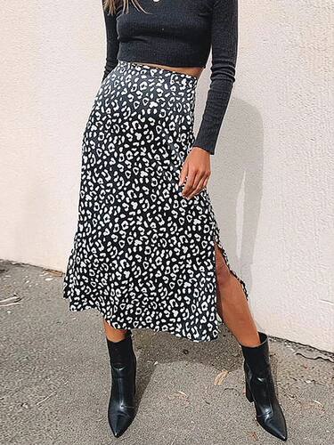 2024 New Sexy Leopard Print Chiffon Split Skirt Casual Fashi