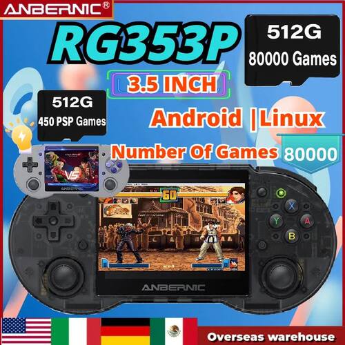 New 512G ANBERNIC RG353P Handheld Game Console 3.5 Inch Mult