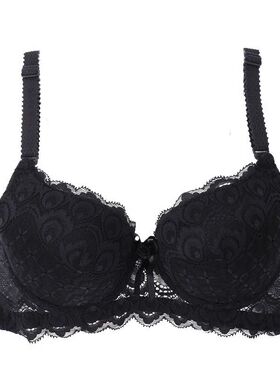 Women Lace Push Up Lace Embroidered Bow Solid Color 3/4 Cup