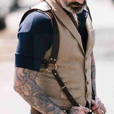 European Style PU Leather Suspender Mens Renaissance Harness