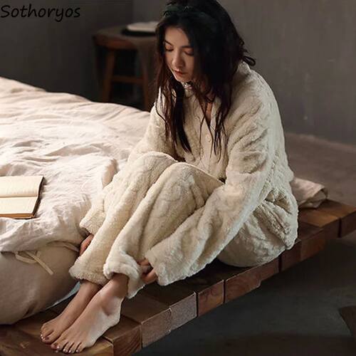 Women Pajama Sets Chic Solid Single Breasted Ulzzang Comfort