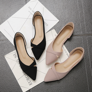 Women's Flat Shoes Pink Black Solid Color Suede Pointed Toe