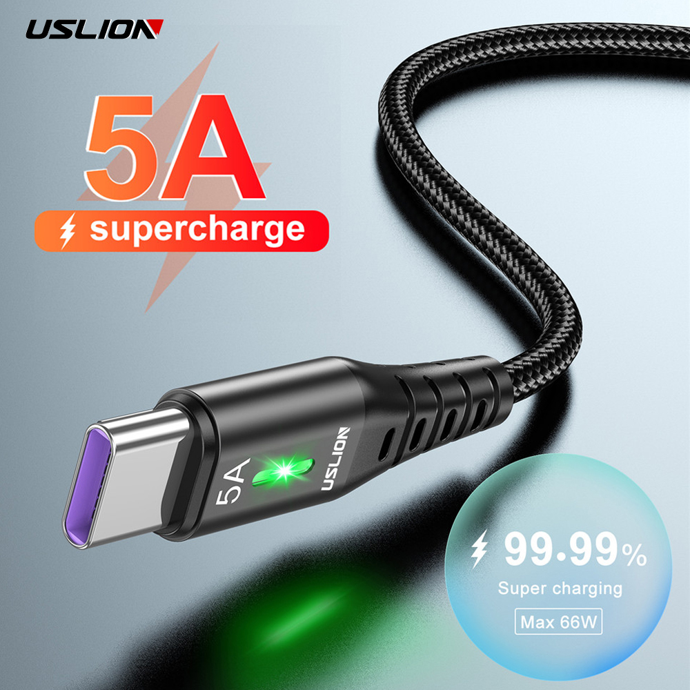 USLION 5A USB Type C Cable For Huawei P40 P30 Pro Super Fast