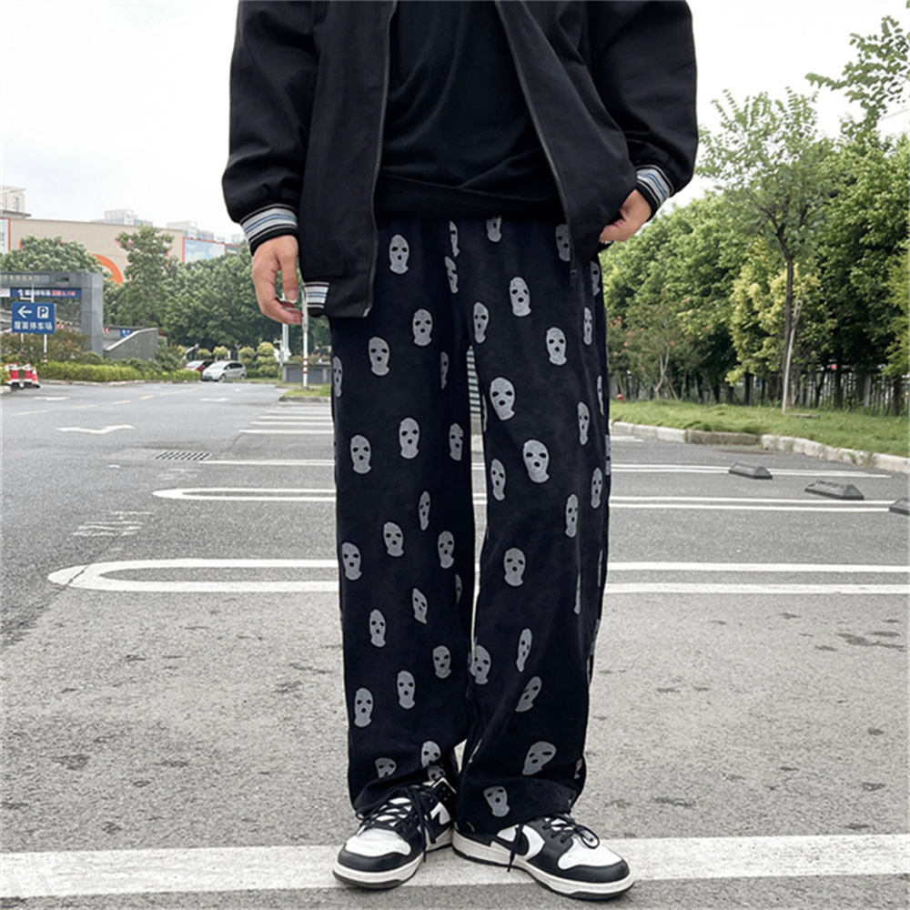 Harajuku 2022 Fahion Print Drawstring Casual Corduroy Men Ba 男装 牛仔裤 原图主图