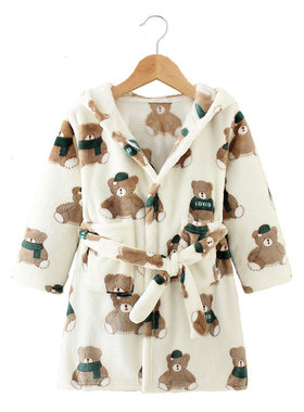 Long Sleeve Hooded Children's Bathrobe Cartoon Print Kids Ro