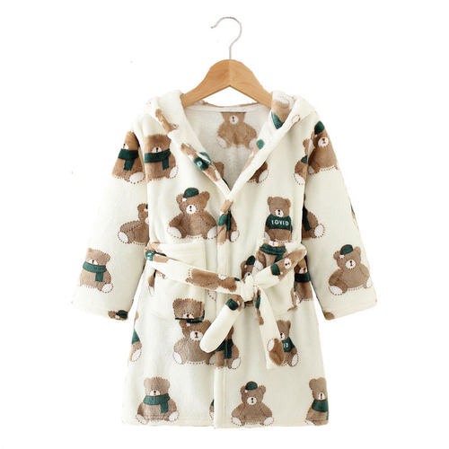 Long Sleeve Hooded Children's Bathrobe Cartoon Print Kids Ro
