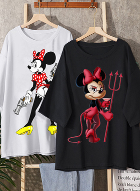 Mickey Mouse  Short Sleeve T-Shirts Devil Minnie Mouse Funny