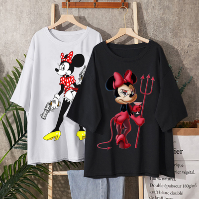Mickey Mouse  Short Sleeve T-Shirts Devil Minnie Mouse Funny