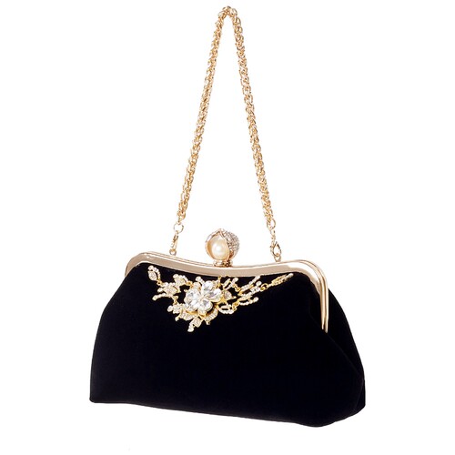 Female Diamond Pearl Handbag Vintage Crystal Flower Evening