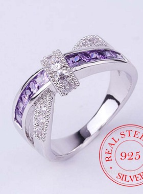 100% 925 Sterling gümü? tak? Vintage mor kristal ?iftin d