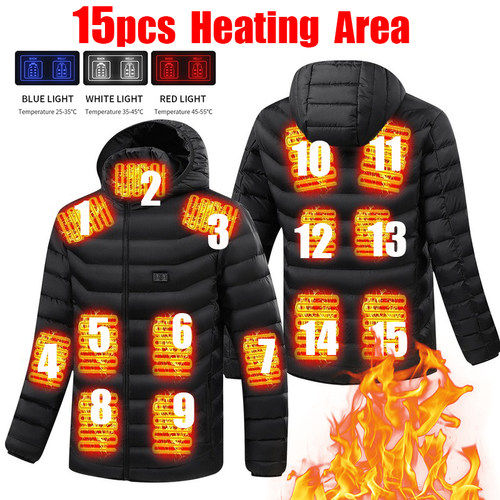 15pcs NWE Men Winter Warm USB Heating Jackets Smart Thermost