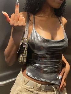 Solid Color Shiny Bodycon Sexy Style Vest Top 2024 New Summe
