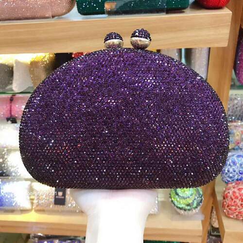 XIYUAN Women Purple/Pink Color Crystal Evening Bag Stones Da