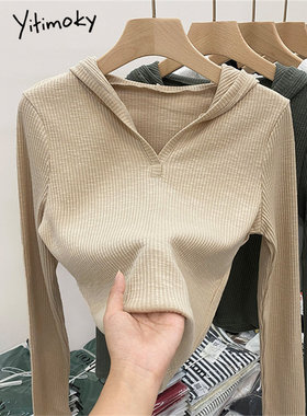 Yitimoky Hooded T Shirts for Women Fall Winter  New Slim Y2k
