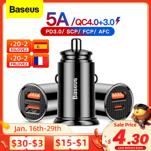 Baseus USB Car Charger Quick Charge 4.0 QC4.0 QC3.0 QC SCP 5