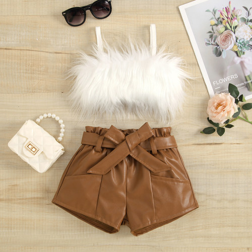 Fashion Summer Children Girls Clothing Sets Sleeveless Fluff