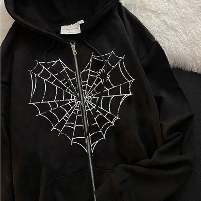 Gothic Harajuku Vrouwen Hoodie Spinneweb Print Korean joggin