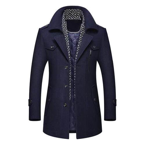 Winter Men Wool Coats New Fashion Middle Long Scarf Collar C