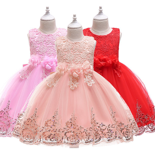 2-12Y Girl Summer Lace Princess Dress Children Floral Gown D