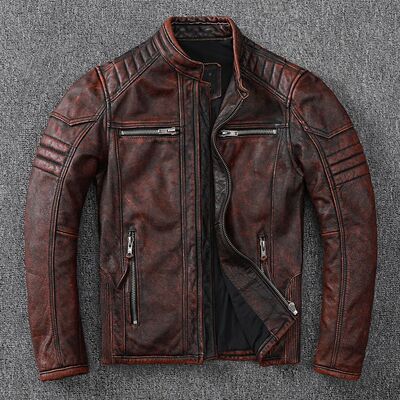 Vintage Motorcycle Jackets Men Leather Jacket 100% Genuine C