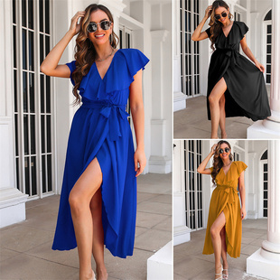 European and American fashion casual women's ruffled V-neck