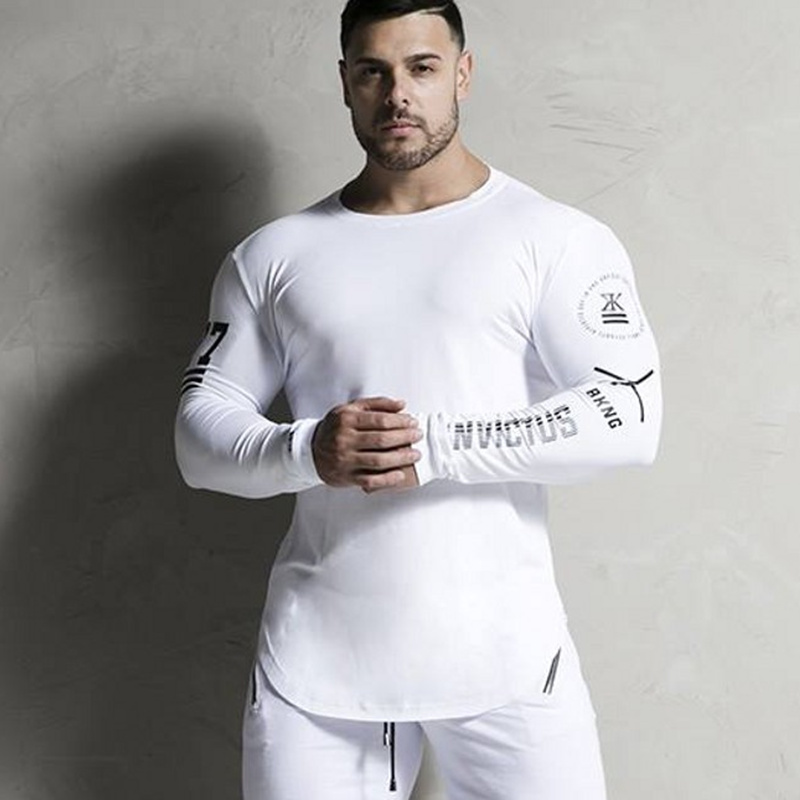 Men Bodybuilding Long Sleeve Shirt Male Casual Fashion Skinn 运动服/休闲服装 健身衣 原图主图