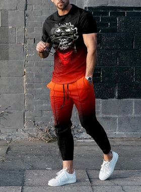 Smokes Smile Face T Shirt Trousers Set Long Pants Tracksuits