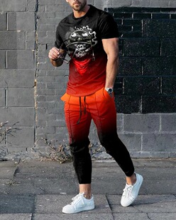 Smokes Smile Face T Shirt Trousers Set Long Pants Tracksuits