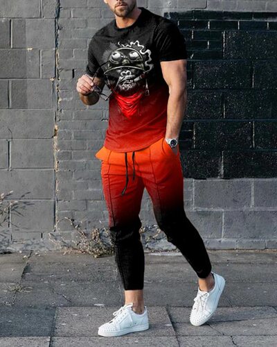 Smokes Smile Face T Shirt Trousers Set Long Pants Tracksuits