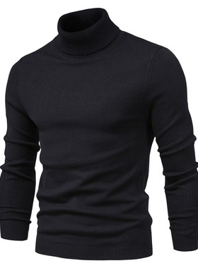 10 Color Winter Men's Turtleneck Sweaters Warm Black Slim Kn