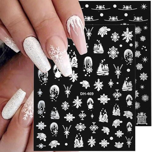3D Christmas Nail Stickers White Snowflake Nail Art Stickers