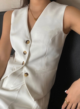 Women's Suit Vest Jacket Nylon Blended V Neck Solid Black Wh