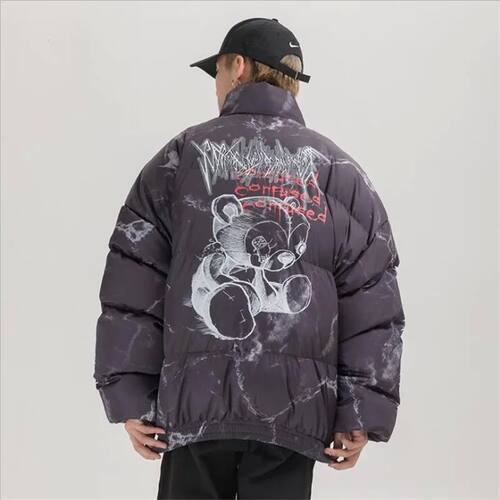 Hip Hop Jacket Parka Hurt Bear Print Men Winter Oversize Win