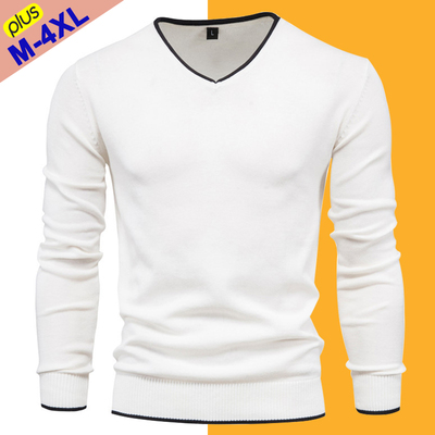 Male Sweaters Men Pullover Autumn Cotton V-Neck Slim Sweater