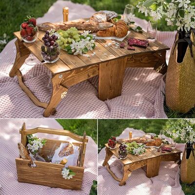 Outdoor Portable Tables Wooden Folding Picnic Basket Table R