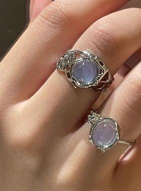 Zarif beyaz Opal düzensiz kristal yüzük moda Vintage Meta